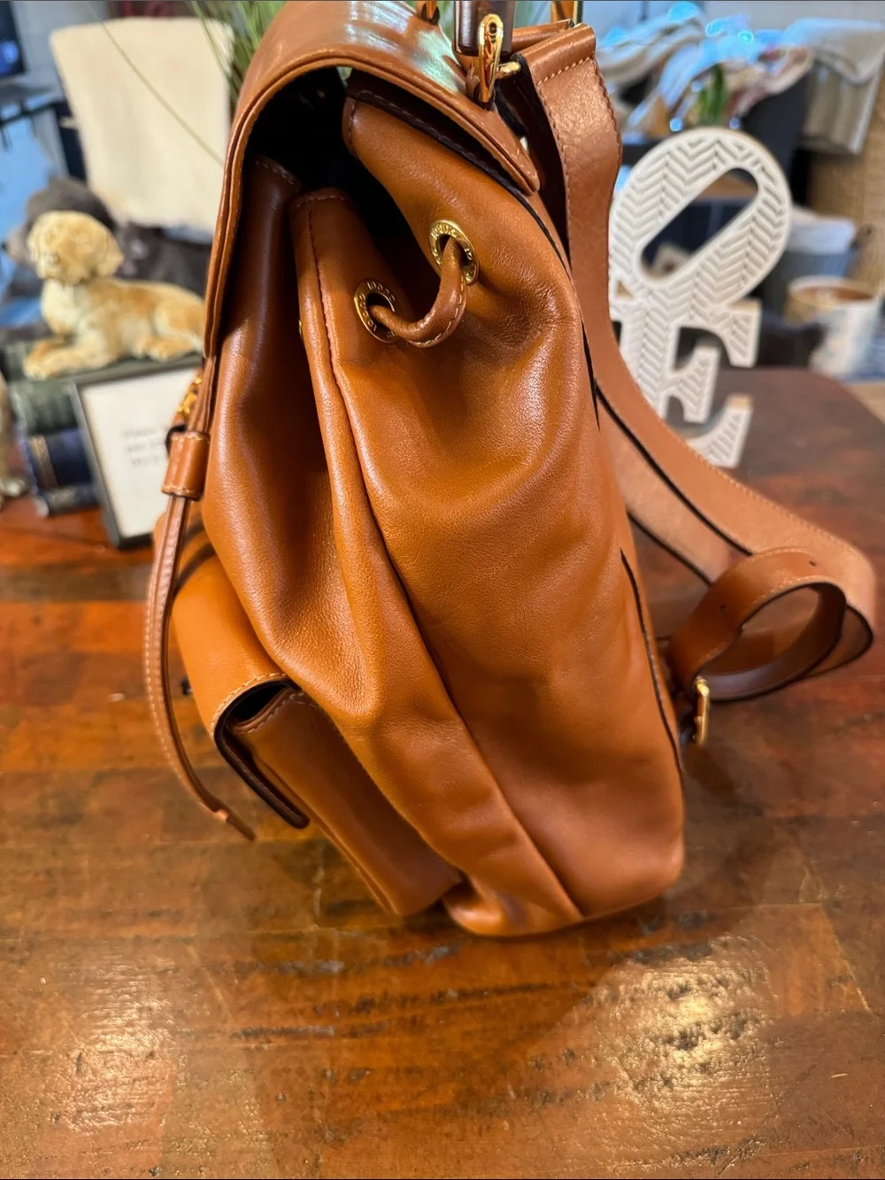 🩵Gucci Vintage (1990s) Tan Leather Bamboo-Handle Backpack - Authentic